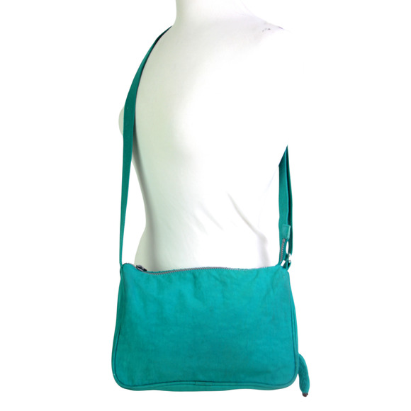 Kipling TURQUOISE NYLON CANVAS STRAP BAG CHARM SHOULDER BAG X-BODY HANDBAG PURSE - Picture 5 of 14